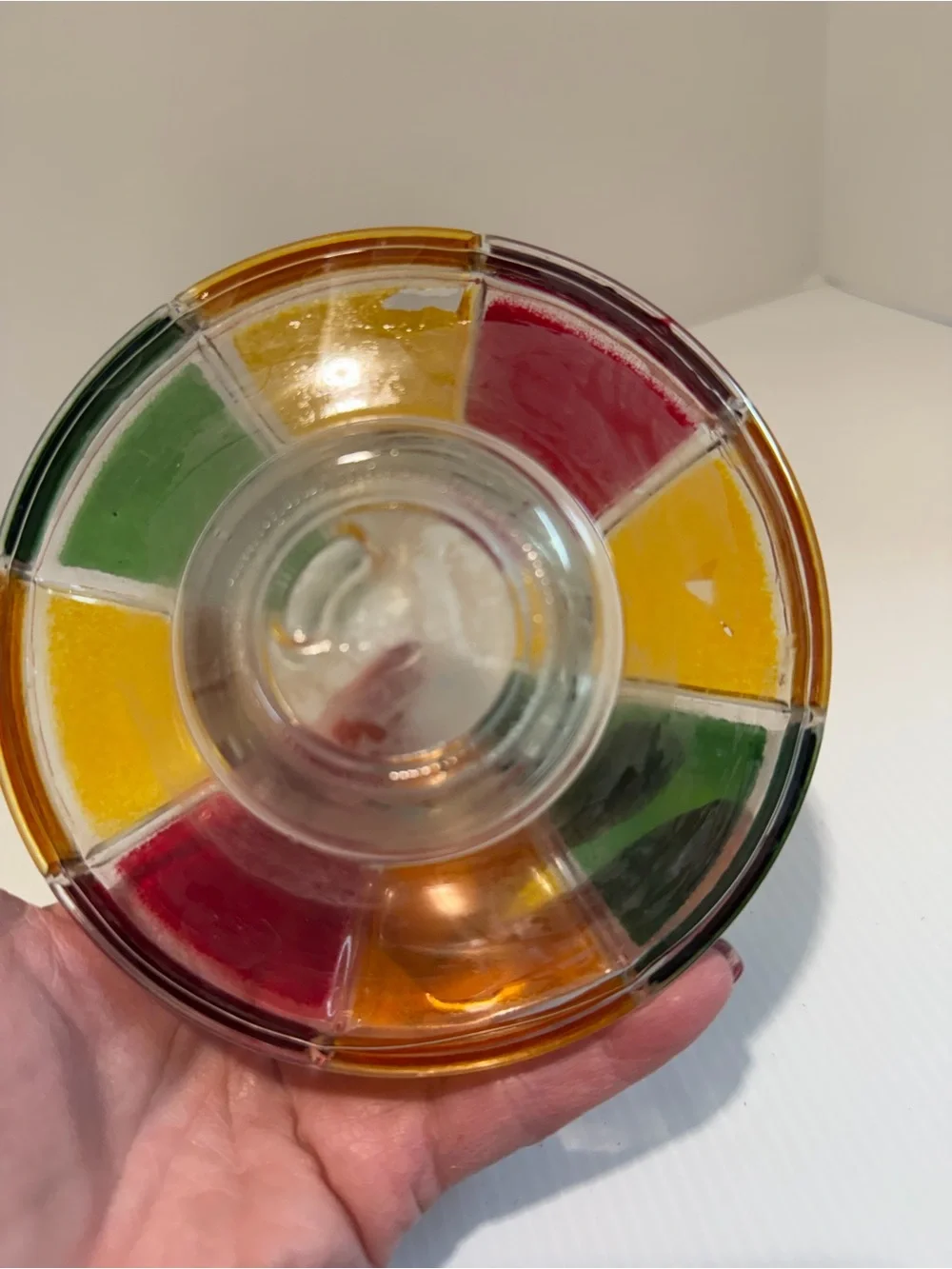 Vintage Mid-Century Multi-Color Paneled Glass Votive Tealight Candle Holder